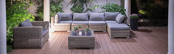 Lovely furniture in luxury villa backyard patio