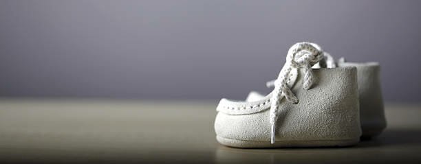 Close up photo of a pail of small slippers for toddlers