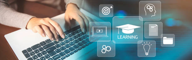 Concept of Online education. man use Online education